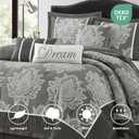 LANCO MODERN LIFESTYLE Grey Queen Comforter Set 7 Pieces, Jacquard Woven with Damask, Bedding Set in a Bag Includes Comforter, Bed Skirt, Pillow Shams, and Decorative Pillows