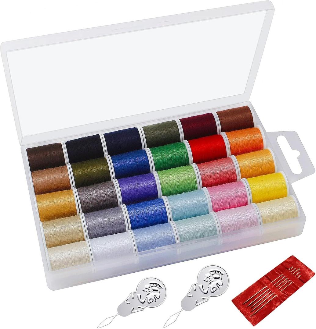 Fbshicung Polyester Sewing Thread Set - 30 Assorted Colors, 50 Yards per Thread Spool, Sewing Kit Includes 5 Large Eye Hand Needles, 2 Needle Threader, Suitable for DIY Hand Sewing