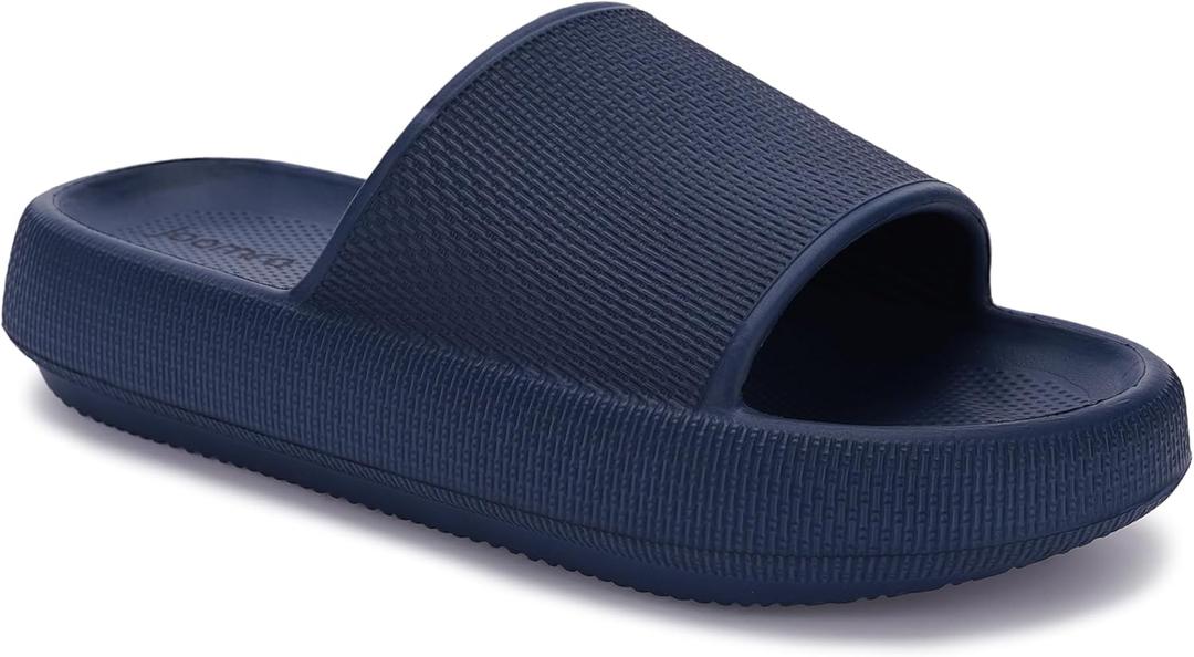 Joomra Pillow Slippers for Women and Men Non Slip Quick Drying Shower Slides Bathroom Sandals | Ultra Cushion | Thick Sole (15-16 Women/13-14 Men, Dark Blue)