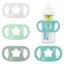 4 Pack Baby Bottle Handles, Silicone Bottle Handles for Dr Brown Wide-Neck Baby Bottles (White+Blue+Green+Grey)