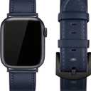 EDIMENS Leather Bands Compatible with Apple Watch 46mm 45mm 44mm 42mm(Series 1 2 3) Band Men Women, Vintage Genuine Leather Wristband Replacement Band Compatible for Apple Watch iwatch Series 10 9 8 7 6 5 4 SE2 SE (Midnight Blue)