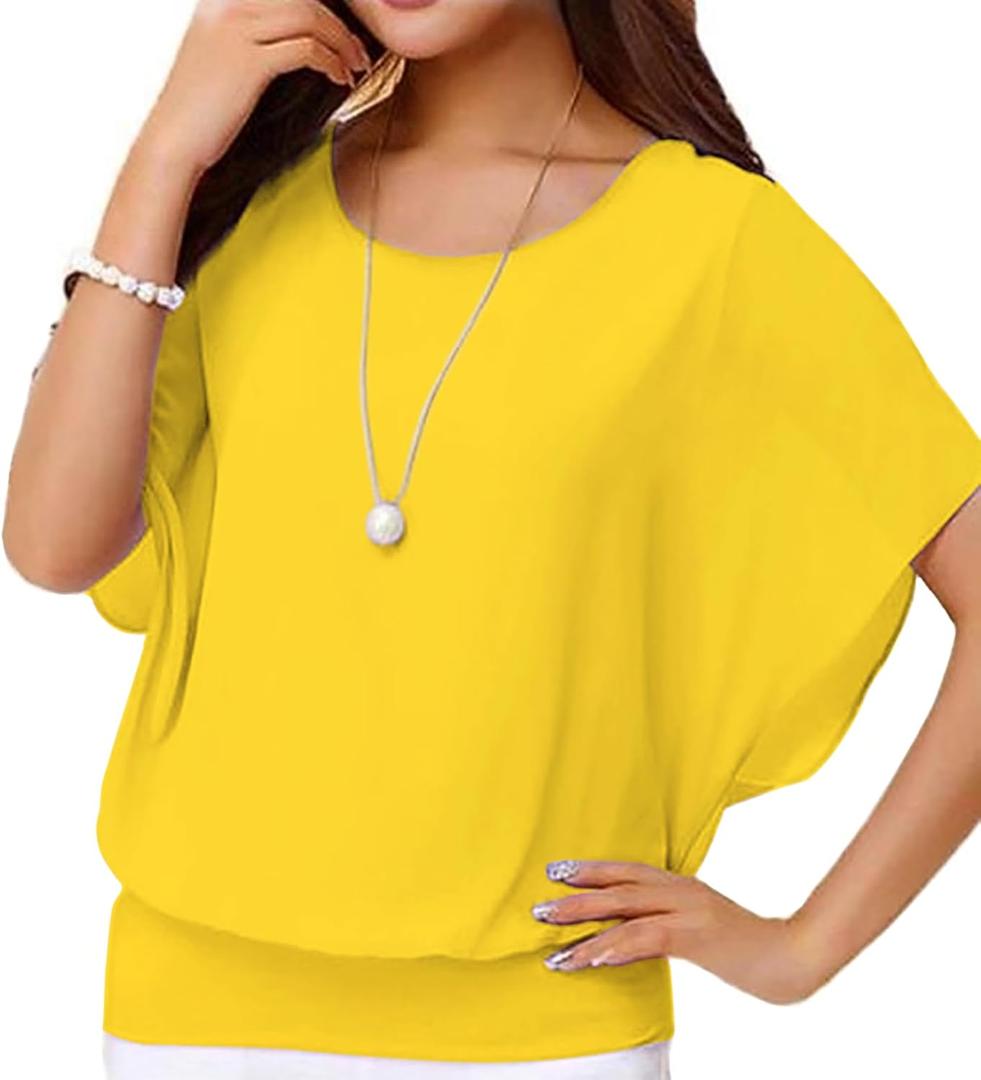 VIISHOW Women's Summer Loose Casual Short Sleeve Chiffon Top T-Shirt Blouse, Size: Small