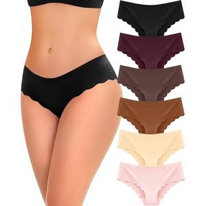 FINETOO 6 pack Seamless Underwear for Women Sexy Low Rise Hipster Wave Edge No Show Bikini Panties Womens Cheeky Size M Brown