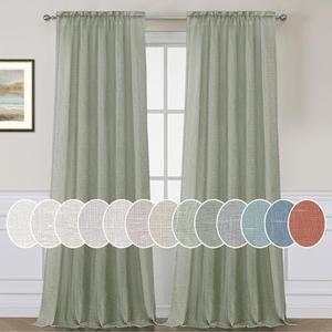 H.VERSAILTEX Linen Curtains Elegant Natural Linen Semi Sheer Curtains Energy Light Filtering Rod Pocket Window Treatments Panels for Living Room (Set of 2, Sea Grass, 52 inch W X 108 inch L)