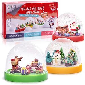 Make Your Own Holiday Water Globe Kit – 3X DIY Snow Globe Making Kit w 3 Figures, 10 Packs of Modeling Clay for Sculpting, Crafts for Girls Ages 4-6, Arts and Crafts for Kids Ages 4-6-8-12