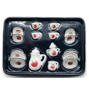 Miniature Dollhouse Furniture and Accessories Tea Sets Porcelain Dollhouse Kitchen Accessories Set 1 12 Scale (Tea-Sets-Strawberry)