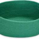 ABenkle Small Basket with Handles - Decorative Durable Rope Woven Storage Bin Shelf Storage Organizer Cube, Easter Baby Gift Basket, 12"x8"x5" (All Deep Green)