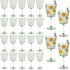 24 PCS Green Plastic Wine Glasses with Removable Stems 13.5 Oz Ribbed Wine Glasses Square White Wine Glass Muted Pastel Colors Goblets Elegant Fluted Glassware for Wedding Anniversary Birthday