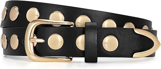 JASGOOD Women Leather Belt Fashion Studded Belt Ladies Punk Belt Vintage Leather Belt for Jeans Dress