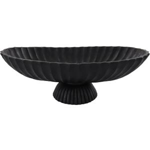14.5" Large Decorative Long Bowl - Black Fluted Scalloped Decorative Bowls for Home Decor - Ruffle Decor, Stylish Key Bowl for Entry Table, Decorative Fruit Bowls for Kitchen Counter