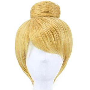 ANOGOL Hair Cap+ Women Short Gold Wig with Buns Straight Cosplay Costume Wig for Halloween Party Hair Gold Blonde Christmas Wig (1 Count (Pack of 1))