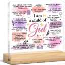 Christian Gifts for Women, Inspirational Religious Gifts for Sister Daughter Bestie, I Am a Child of God Acrylic Plaque Sign with Wooden Stand Baptism Decor