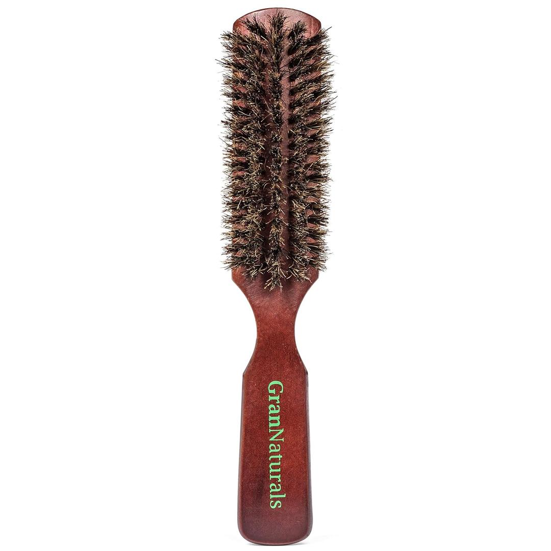 GranNaturals Soft Bristle Hair Brush for Men - Boar Bristle Brush for Styling Beards, Fades, Smoothing Hair and Waves - Natural Wooden Hairbrush
