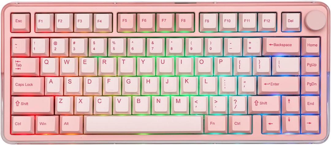KiiBoom Breeze 75 75% CNC Aluminum and Acrylic Mechanical Gaming Keyboard, USB-C/BT5.0/2.4GHz Wireless Creamy Keyboard, with Gasket Structure, RGB, 8000mAh Battery for Win/Mac (Pink)