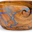 Large Yarn Bowl for Crocheting, Indian Rosewood Knitting Wooden Large Yarn Bowl Holder, Handmade Crocheting String Storage Holder, Knitting Crochet Accessories. (Brown + Blue Resin)