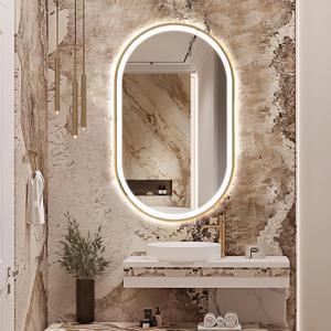 40"x24" Oval LED Bathroom Mirror, Oval Lighted Vanity Bathroom Mirror with Gold Frame Anti Fog Smart Mirror with 3 Colors Dimmable for Makeup, Frontlit, Waterproof Horizontal/Vertical