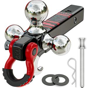 Ayleid Trailer Hitch Tri-Ball Mount with Hook&Pin&Rotatable Tow Shackle,Fits 2-in Receiver with 1-7/8-in,2-in,2-5/16-in Hitch Ball