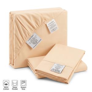 Charisma 100% Cotton Queen Fitted Sheet Set with Pillowcases, Deep Pocket, Soft & Breathable Luxury Bedding, Cream/Beige