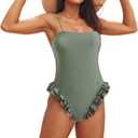 Mxiqqpltky One Piece Womens Swimsuits Y2k Ruffle Bathing Suit Spaghetti Strap Square Neck Tummy Control Slimming Swimwear (Green, L)