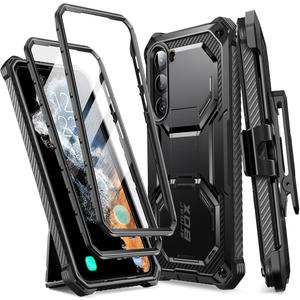 i-Blason Armorbox for Samsung Galaxy S23 Case with Stand & Belt-Clip [Built-in Screen Protector] [2 Front Frames] [Military-Grade Protection] Full-Body Rugged Bumper Case with Kickstand (Black)