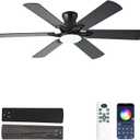 Ceiling Fans with Lights, 52 Inch Low Profile Ceiling Fan with Light and Remote, Flush Mount, Quiet, Reversible, 3CCT, Dimmable, Black RGB Ceiling Fan for Bedroom, Living Room, Indoor/Outdoor