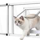 Full Glass Cat Door for Window,32"-37" Adjustable Width,1-Min Install | 4 Locking Modes,Aluminum Frame,HD Glass,Magnetic Closure,Weatherproof Sliding Pet Door Window Insert for Cats, Fit 32"-37" Window