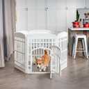 IRIS USA Dog Playpen with Door, 34 6 Panel Pet Exercise Pen Indoor Outdoor Puppy Play Pen, Portable Plastic Pet Fence for Small Medium Dogs, Foldable 44 x 63 x 34, White