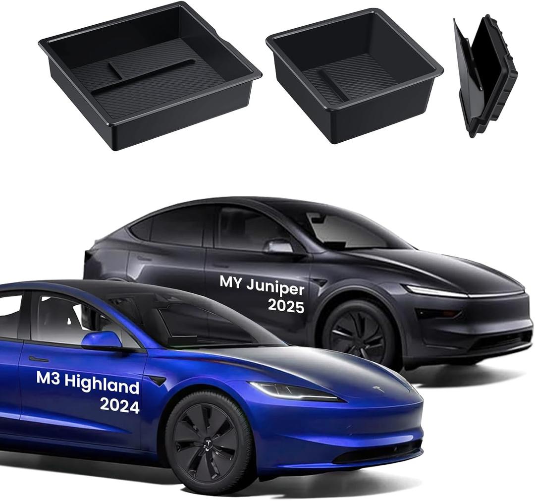 3PCS Center Console Organizer Tray for Tesla 2025 Model Y Juniper & Model 3 Highland 2025 2024, 2025 Upgrade Car Accessories with Center Console Storage Tray Armrest Hidden Storage Box (BLACK)