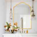 Arched Mirror, 36"x24" Large Vanity Wall Decor, Antique Finish with Gold Metal Frame, Scalloped Entryway Mirror, for Bathroom & Living Room