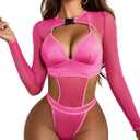 Avidlove Rave Outfits for Women Festival Sexy Lingerie Bodysuit Buckle Shrug Crop Top Set (Large, Rose Red)