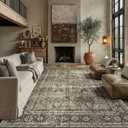PureCozy Vintage Area Rug 9x12 Brown Washable Living Room Large Carpet Non Slip Bedroom Indoor Office Low Pile Traditional Distressed Retro Accent Rug for Dining Room