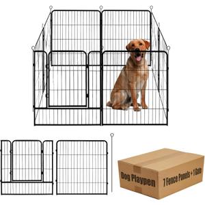 Dog Playpen, 32 in(H) Pet Fence Outdoor for Rv Camping, Garden Fence Animal Barrie for Yard, Total 8 Panels with Gate 18.6Ft(L) Black Metal Temporary Fencing