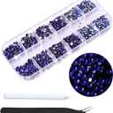 1500pcs Blue Flatback Rhinestones 3 Sizes Glass Yellow Crystal Diamonds for Nail Art Eye Jewels Crafts Clothes Shoes Make up Round with Tweezers and Picking Pen for Women Girls Manicure
