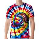 TZQPSJW Men's Rainbow Tie Dye Shirt Hipster Hip Hop Short Sleeve Hippies Senior Turkey Tees Animals T Shirts for Men, Large