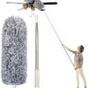 Dusters for Cleaning High Ceiling Fan, Newliton Microfiber Feather Duster with 30'' to 100'' Telescoping Extension Pole, Long Extendable Duster for Home Car Furniture Cobweb Gray, 1 Count