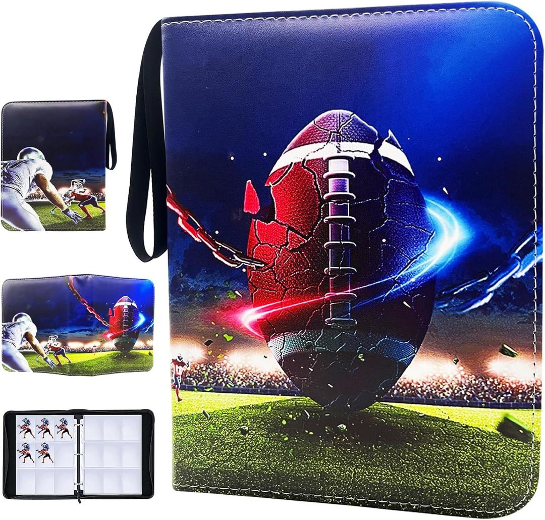 900 Cards Football Card Binder, 9-Pocket Card Collections Trading Card Binder 50 Pages Double-Sided Cards Holder with Zipper 3-Ring Card Album for Sports Football Card Sleeves Protectors
