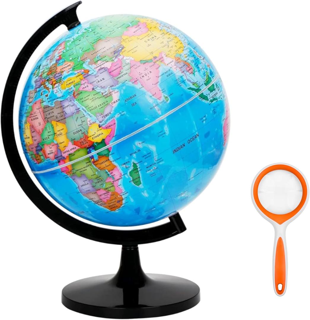 World Globe for Kids & Adults, 12 Inch Educational Tools with Stand, DIY Assembly Desk Decor Geography Learning Globe for Home Office Classroom Decor (Blue, 12 Inch)