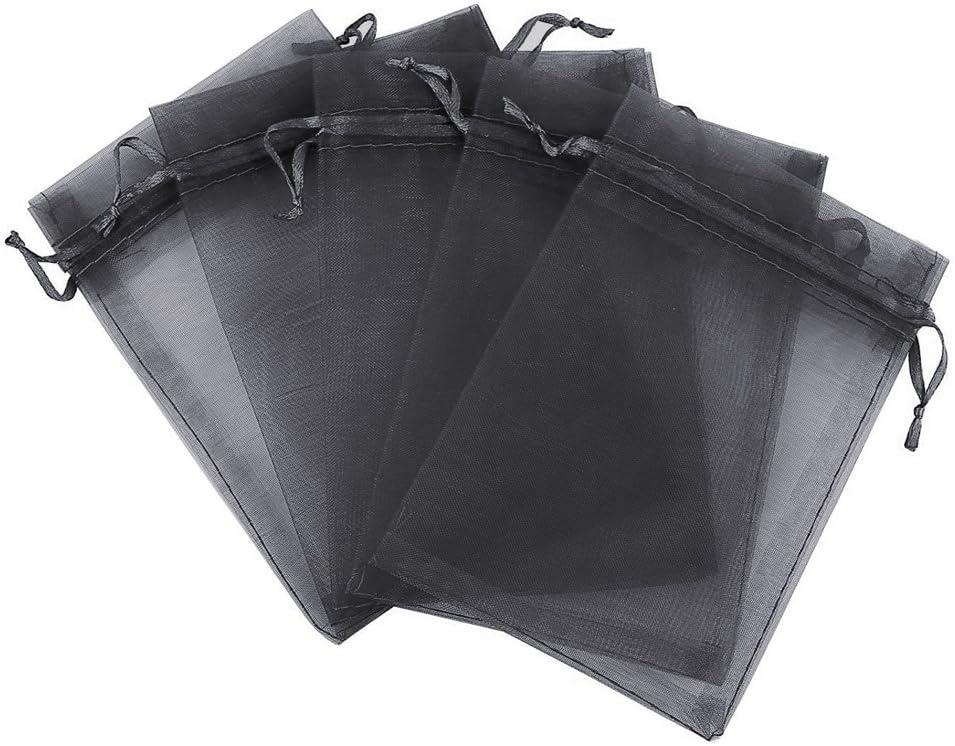 100/200PCS Organza Gift Candy Sheer Bags Mesh Jewelry Pouches Drawstring Bulk for Wedding Party Favors Christmas (4" X 6"(100PCS), Black)