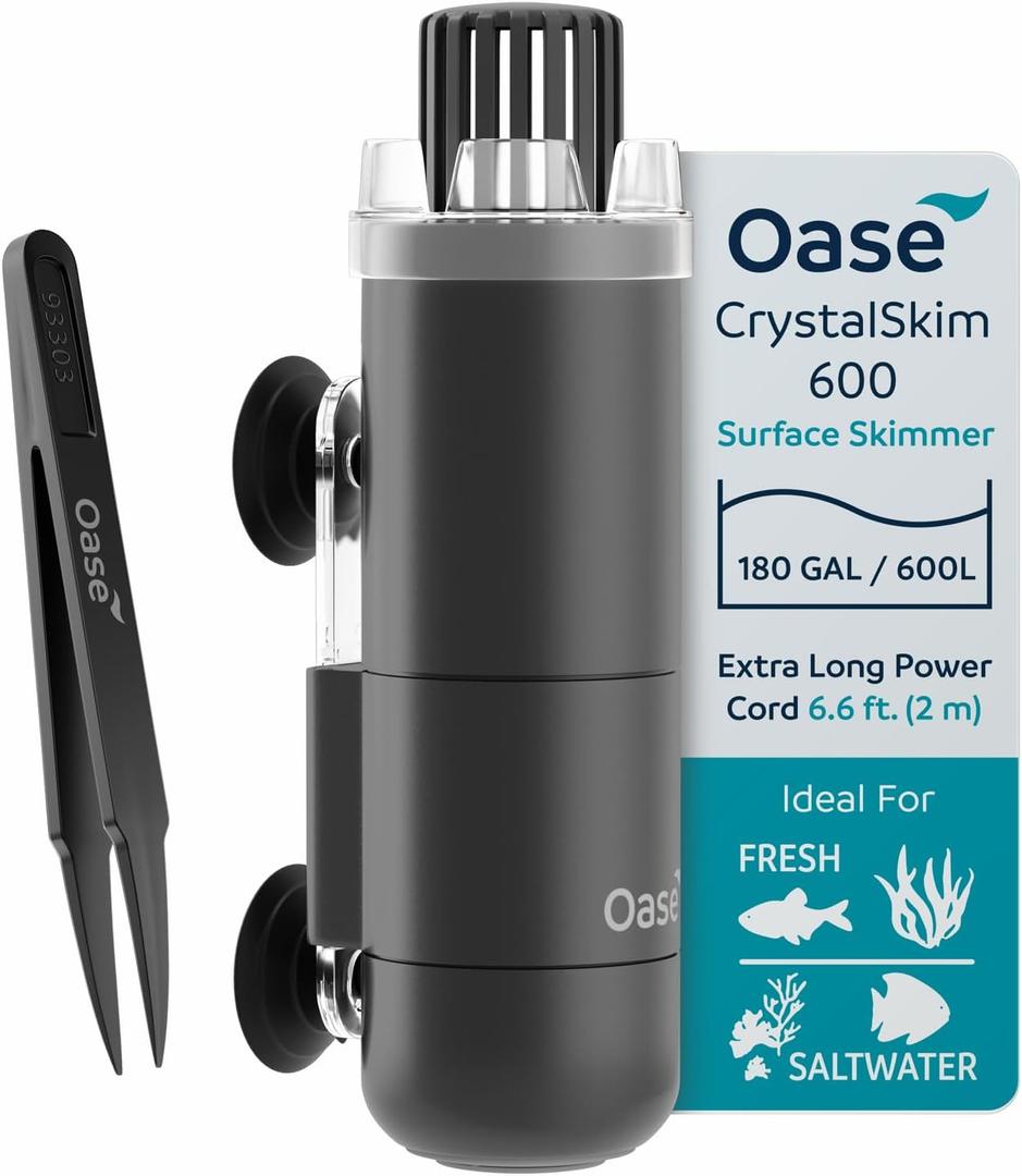 OASE CrystalSkim 600 Surface Skimmer for Freshwater and Marine Aquariums  Compact Internal Filter for Film Oil and Debris Removal, Quiet, Adjustable Flow, Shrimp-Safe, for Tanks up to 160 Gal / 600 L