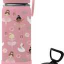 Gift for Ballerina Girls, 18oz Ballet Water Bottle with 2-in-1 Straw and Spout Lid, Dancer Dancing Kids Insulated Stainless Steel Tumbler Cup, Ballerina Gifts for School Teens Girls