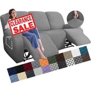YEMYHOM 8 Pieces Stretch Recliner Sofa Cover Latest Jacquard Reclining Couch Cover with Side Pocket Anti-Slip Fitted 3 Cushion Furniture Slipcovers with Elastic Bottom (Sofa Recliner, Light Gray, Standard 3 Seater) 