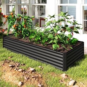 Domi 8×4×1.5 ft Galvanized Raised Garden Bed, Outdoor Planter Garden Boxes Large Metal Planter Box for Gardening Vegetables Fruits Flowers, Grey