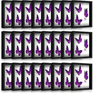 Geetery 24 Pack 5x7 Shadow Box Small Shadow Box Bulk Display Case Wood Picture Frame with Acrylic for Photos Dried Flower Tickets Sports Memorabilia Wedding Bouquets Awards(Black)