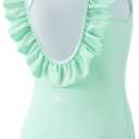 Angel season Girls One Piece Swimsuits Teens Bathing Suit Straps Kids Cute Swimwear with UPF 50+ Daisy Halter Size 7-14 (13-14 Years, Green Lattice)