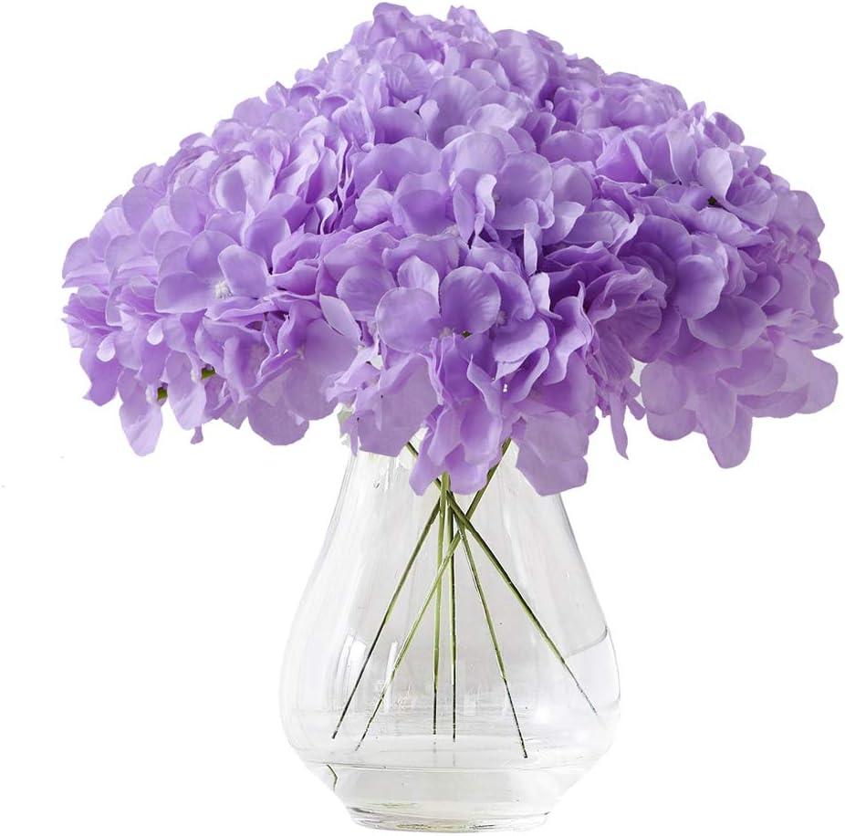 Artificial Silk Hydrangea Fake Flowers Hydrangea Flowers Pack of 10 Hydrangea for Centerpieces Home Party Decor - Lilac
