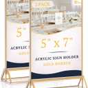 EHWINE 2 Pack Acrylic Sign Holder 5 x 7, Double Sided Gold Picture Frame Stand up Table Top Sign Holders, Clear Display Stand Menu Flyer Holder for Wedding Party