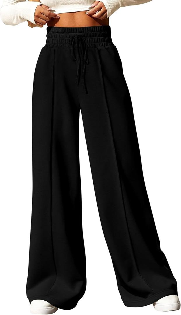 SOFIA'S CHOICE Women's High Waist Drawstring Sweatpants with Pockets Loose Straight Leg Lounge Pant Black Tall X-Small (Black, XS)