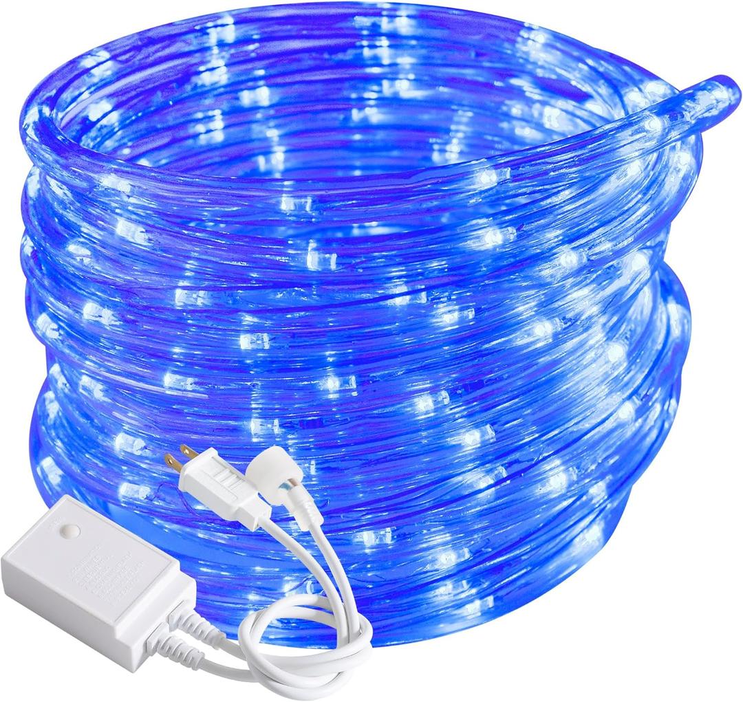 Waterproof LED Rope Lights, Connectable & Flexible with 8 Modes, Outdoor Lighting for Deck, Garden, Pool, Patio & Christmas Decor (Blue, 20ft)