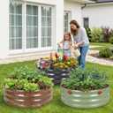 Galvanized Raised Garden Bed- 2Pcs 3x3x1FT Metal Planter Boxes Outdoor | Round Steel Raised Bed Kit & Fire Pit Ring for Gardening with Protective Tape, Gloves for Vegetables, Flower (Green)