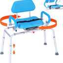 Sliding Shower Chair, Tub Transfer Bench with 360 Swivel Seat, Padded Seat and Pivoting Arms, Height Adjustable Bathtub Transfer Bench for Tubs, Bath Chairs for Adult Elderly Disabled Handicap, Blue